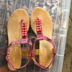 Sam Edelman Peach/Pink Snakeskin Sandals With Slight wedged heel